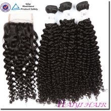 Nouvelle Arrivée Nouveau Type Eurasien Kinky Bouclés Cheveux Tissage Avec Dentelle Fermeture Noeuds Blanchis Style Libre